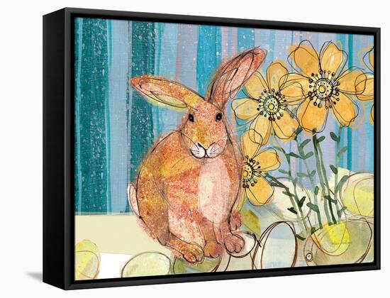 Floppy Bunny - Yellow Flowers-Robbin Rawlings-Framed Stretched Canvas