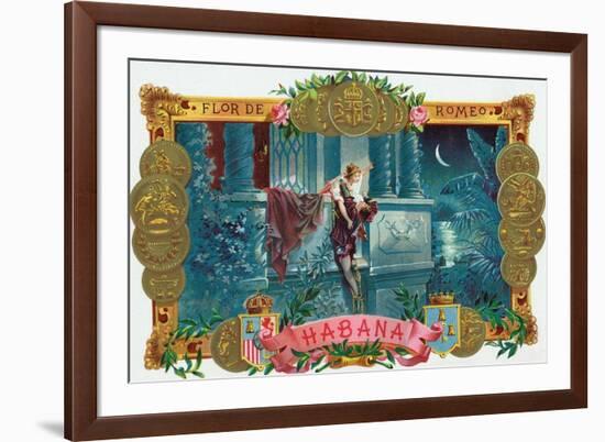 Flor de Romeo Brand Cigar Box Label, Famous Romeo and Juliet Balcony Scene-Lantern Press-Framed Premium Giclee Print