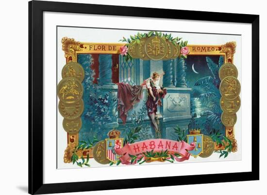 Flor de Romeo Brand Cigar Box Label, Famous Romeo and Juliet Balcony Scene-Lantern Press-Framed Premium Giclee Print