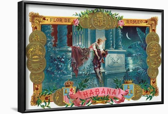 Flor de Romeo Brand Cigar Box Label, Famous Romeo and Juliet Balcony Scene-Lantern Press-Framed Art Print