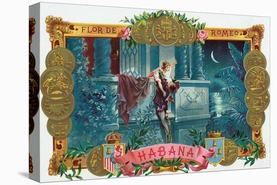 Flor de Romeo Brand Cigar Box Label, Famous Romeo and Juliet Balcony Scene-Lantern Press-Stretched Canvas