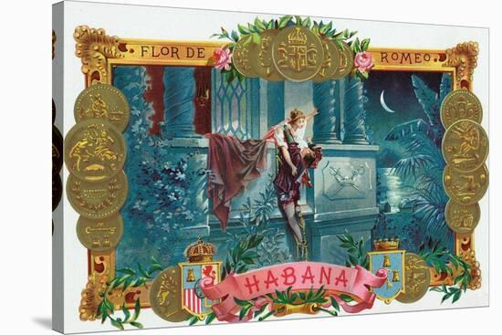 Flor de Romeo Brand Cigar Box Label, Famous Romeo and Juliet Balcony Scene-Lantern Press-Stretched Canvas