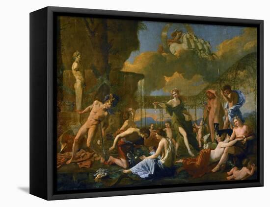 Flora's Realm, 1631, Three Gods, Flora, Apollo and Pan; Ajax Killing Himself-Nicolas Poussin-Framed Stretched Canvas