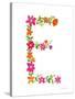 Floral Alphabet Letter V-Farida Zaman-Stretched Canvas