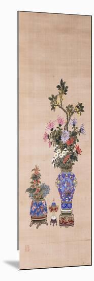 Floral Arrangements in Cloisonne Jars-null-Mounted Giclee Print