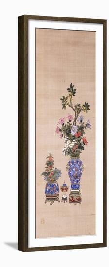 Floral Arrangements in Cloisonne Jars-null-Framed Premium Giclee Print