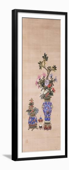 Floral Arrangements in Cloisonne Jars-null-Framed Premium Giclee Print