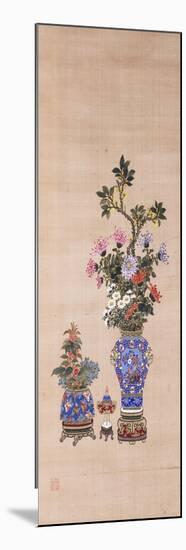 Floral Arrangements in Cloisonne Jars-null-Mounted Premium Giclee Print