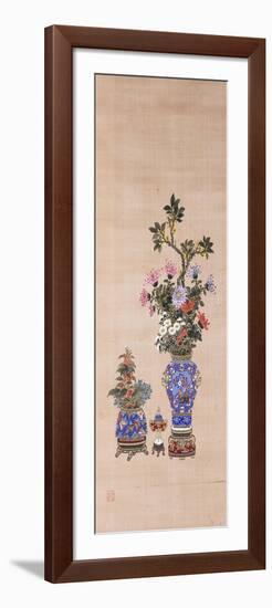 Floral Arrangements in Cloisonne Jars-null-Framed Giclee Print