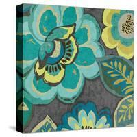 Floral Assortment Teal on Dark Grey Crop I-Hugo Wild-Stretched Canvas