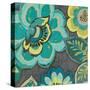 Floral Assortment Teal on Dark Grey Crop I-Hugo Wild-Stretched Canvas