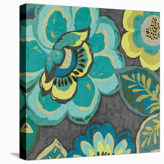 Floral Assortment Teal on Dark Grey Crop I-Hugo Wild-Stretched Canvas