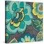 Floral Assortment Teal on Dark Grey Crop I-Hugo Wild-Stretched Canvas