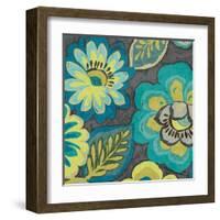 Floral Assortment Teal on Dark Grey Crop II-Hugo Wild-Framed Art Print