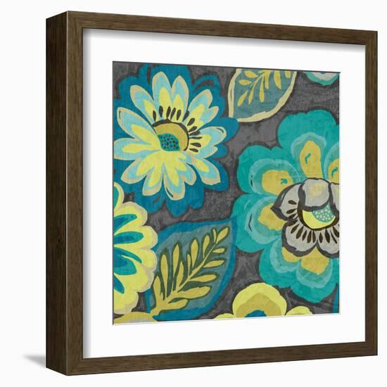 Floral Assortment Teal on Dark Grey Crop II-Hugo Wild-Framed Art Print