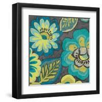 Floral Assortment Teal on Dark Grey Crop II-Hugo Wild-Framed Art Print