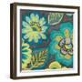 Floral Assortment Teal on Dark Grey Crop II-Hugo Wild-Framed Art Print