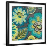 Floral Assortment Teal on Dark Grey Crop II-Hugo Wild-Framed Art Print