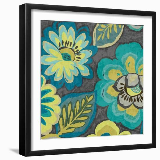 Floral Assortment Teal on Dark Grey Crop II-Hugo Wild-Framed Art Print