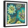 Floral Assortment Teal on Dark Grey Crop II-Hugo Wild-Framed Art Print