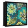 Floral Assortment Teal on Dark Grey Crop II-Hugo Wild-Framed Stretched Canvas