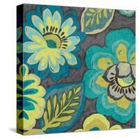 Floral Assortment Teal on Dark Grey Crop II-Hugo Wild-Stretched Canvas