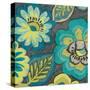 Floral Assortment Teal on Dark Grey Crop II-Hugo Wild-Stretched Canvas