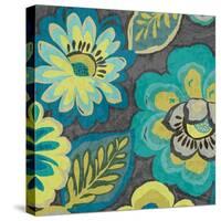 Floral Assortment Teal on Dark Grey Crop II-Hugo Wild-Stretched Canvas