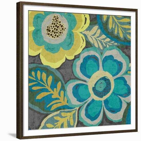 Floral Assortment Teal on Dark Grey Crop III-Hugo Wild-Framed Premium Giclee Print