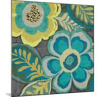 Floral Assortment Teal on Dark Grey Crop III-Hugo Wild-Mounted Premium Giclee Print