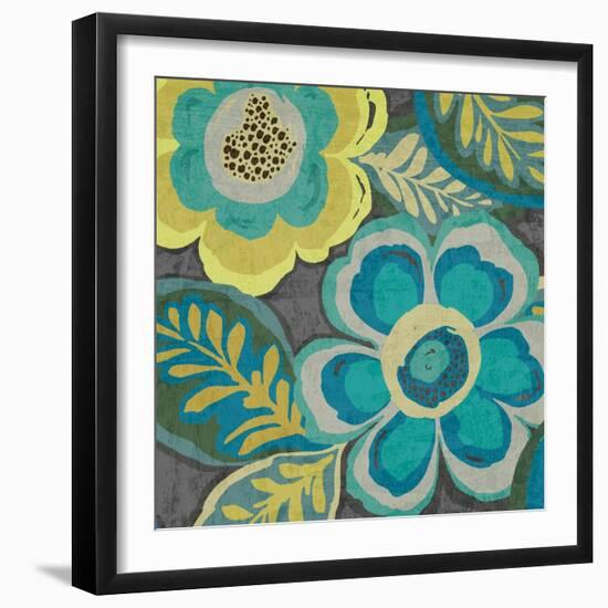 Floral Assortment Teal on Dark Grey Crop III-Hugo Wild-Framed Art Print