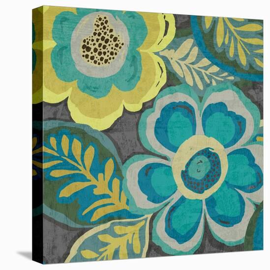 Floral Assortment Teal on Dark Grey Crop III-Hugo Wild-Stretched Canvas