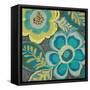 Floral Assortment Teal on Dark Grey Crop III-Hugo Wild-Framed Stretched Canvas