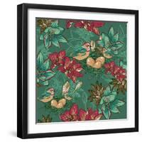 Floral Background with Bird-Varvara Kurakina-Framed Art Print