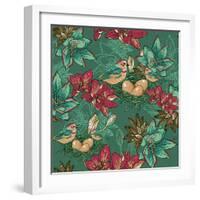 Floral Background with Bird-Varvara Kurakina-Framed Art Print