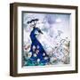 Floral Background with Peacock-Varvara Kurakina-Framed Art Print