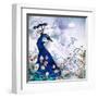 Floral Background with Peacock-Varvara Kurakina-Framed Art Print