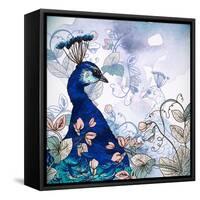 Floral Background with Peacock-Varvara Kurakina-Framed Stretched Canvas