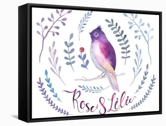 Floral Bohemian Design - Watercolor Flower and Bird-Kris_art-Framed Stretched Canvas