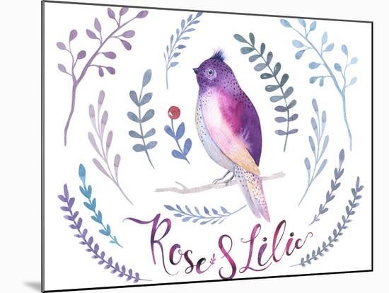 Floral Bohemian Design - Watercolor Flower and Bird-Kris_art-Mounted Art Print