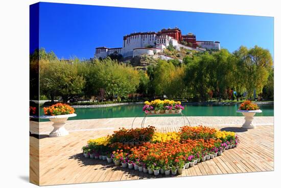 Floral Decorations at the Small Pond with Potala Palace seen from the North-null-Stretched Canvas