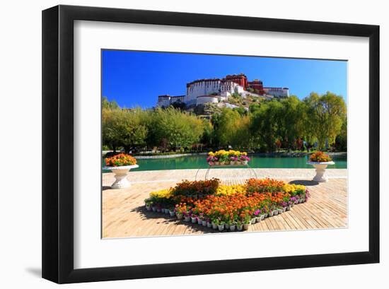 Floral Decorations at the Small Pond with Potala Palace seen from the North-null-Framed Art Print