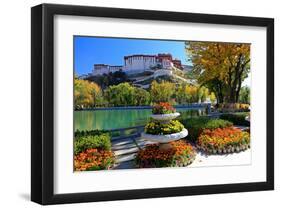 Floral Decorations at the Small Pond with Potala Palace seen from the North-null-Framed Art Print