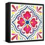 Floral Fiesta White Tile V-Laura Marshall-Framed Stretched Canvas