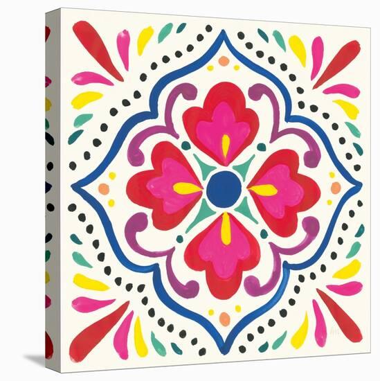 Floral Fiesta White Tile V-Laura Marshall-Stretched Canvas