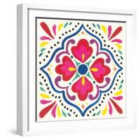 Floral Fiesta White Tile V-Laura Marshall-Framed Art Print