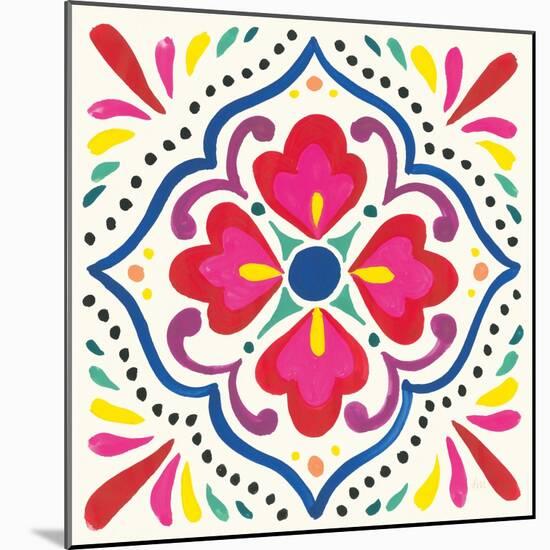 Floral Fiesta White Tile V-Laura Marshall-Mounted Art Print