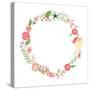 Floral Frame. Cute Retro Flowers Arranged Un a Shape of the Wreath Perfect for Wedding Invitations-Alisa Foytik-Stretched Canvas