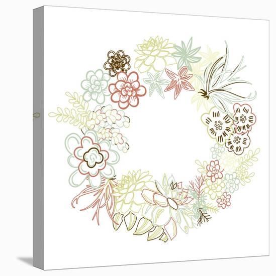 Floral Frame. Cute Succulents Arranged Un a Shape of the Wreath Perfect for Wedding Invitations And-Alisa Foytik-Stretched Canvas