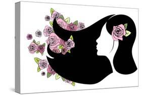 Floral Girl Silhouette-Alisa Foytik-Stretched Canvas